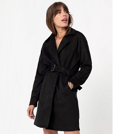 GEMO Manteau trench en suédine avec ceinture femme noir standard