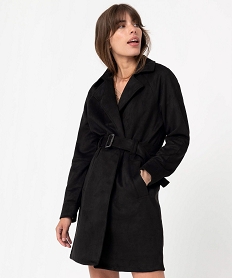 GEMO Manteau trench en suédine avec ceinture femme Noir