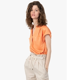 chemise femme a manches courtes en matiere satinee orangeI323001_1