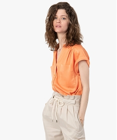 GEMO Chemise femme à manches courtes en matière satinée Orange