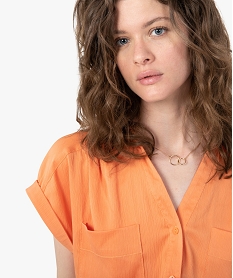 chemise femme a manches courtes en matiere satinee orangeI323001_2