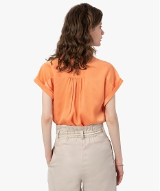 chemise femme a manches courtes en matiere satinee orange chemisiersI323001_3