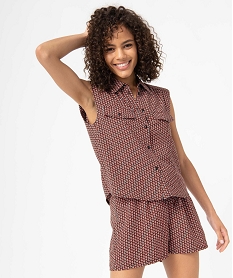 GEMO Blouse femme sans manches avec épaulettes kaki fonce