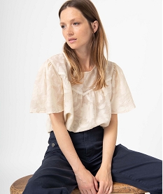 GEMO Blouse femme à motifs fleuris avec dentelle blanc chine