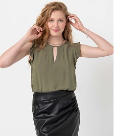 GEMO Blouse femme à manches courtes avec volants Vert