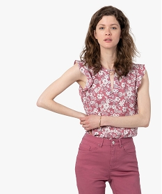 GEMO Blouse femme fleurie sans manches avec fente sur le décolleté Imprimé
