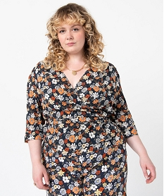 blouse femme grande taille a manches ¾ forme cache-cour imprime chemisiers et blousesI324201_1