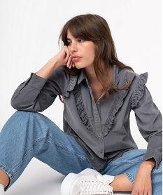 chemise femme en velours cotele avec volants grisI325301_1