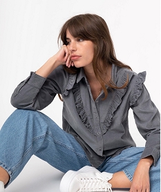 GEMO Chemise femme en velours côtelé avec volants gris standard