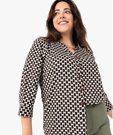 GEMO Blouse femme grande taille imprimée à manches 34 Blanc