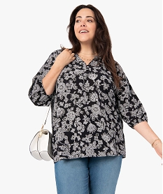 blouse femme grande taille imprimee a manches 34 imprime chemisiers et blousesI326401_1