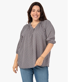 GEMO Blouse femme grande taille imprimée à manches 34 Imprimé