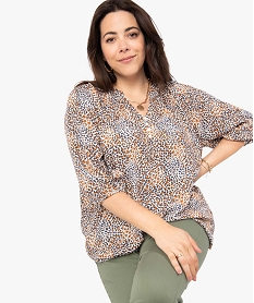 GEMO Blouse femme grande taille imprimée à manches 34 Imprimé