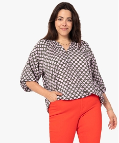 blouse femme grande taille imprimee a manches 34 blanc chemisiers et blousesI326701_1