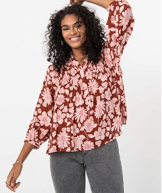 GEMO Blouse femme imprimée à manches ¾ avec haut smocké jaune chine