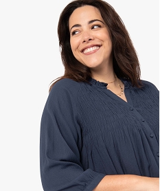 GEMO Blouse femme grande taille en crêpe avec buste smocké Bleu