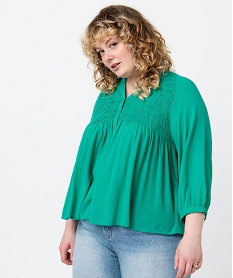blouse femme grande taille en crepe avec buste smocke vert chemisiers et blousesI327101_2