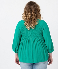 blouse femme grande taille en crepe avec buste smocke vert chemisiers et blousesI327101_3