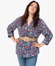 GEMO Blouse femme grande taille imprimée à rayures pailletées kaki fonce