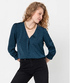 GEMO Blouse imprimée à manches longues avec col V femme jaune vif