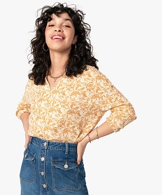 GEMO Blouse femme à manches longues à motifs fleuris et rayures pailletées kaki fonce