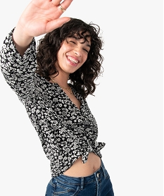 GEMO Blouse femme à manches longues à motifs fleuris kaki fonce