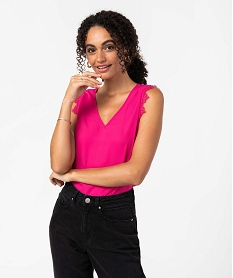 GEMO Blouse femme sans manches en crêpe et dentelle rose standard