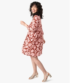 GEMO Robe femme forme chemise avec buste smocké à manches ¾ jaune chine