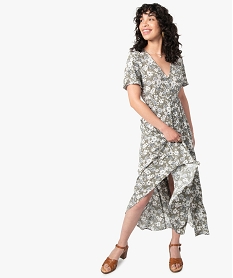 GEMO Robe femme longue imprimée à manches courtes jaune chine