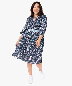 GEMO Robe femme grande taille imprimée à smocks et manches 34 Imprimé