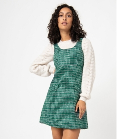 GEMO Robe femme sans manches aspect tweed vert standard