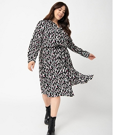 GEMO Robe chemise femme grande taille à manches longues et motifs Imprimé