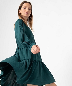 GEMO Robe femme à manches longues et volants vert standard