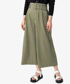 GEMO Pantacourt femme taille haute avec ceinture à boucle Vert