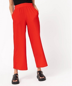 GEMO Pantacourt femme ample en maille texturée extensible rouge vif