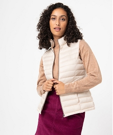 GEMO Doudoune sans manches avec col montant femme beige standard