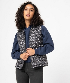 GEMO Doudoune sans manches à motifs fleuris femme marron fonce
