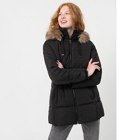 GEMO Blouson femme matelassé à col montant et capuche Noir