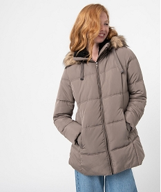 GEMO Blouson femme matelassé à col montant et capuche Gris