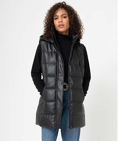 GEMO Blouson femme matelassé sans manches à capuche coupe longue noir standard