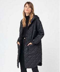 GEMO Manteau femme à capuche matelassage fin Noir