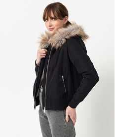 GEMO Blouson femme à capuche avec doublure chaude noir standard