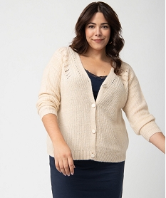 GEMO Gilet femme grande taille en grosse maille et boutons fantaisie beige standard