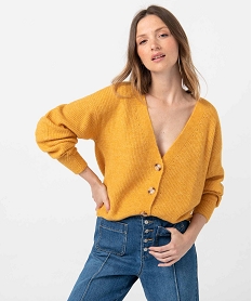 GEMO Gilet femme à col V et boutons fantaisie Jaune