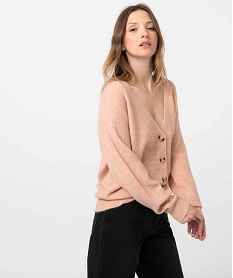 GEMO Gilet femme à col V et boutons fantaisie Rose