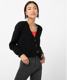 GEMO Gilet femme avec manches en maille fantaisie noir standard