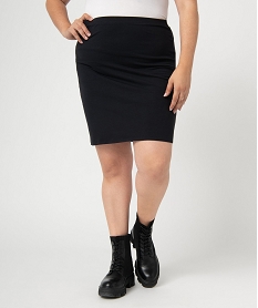 GEMO Jupe femme grande taille coupe droite en maille extensible noir vif