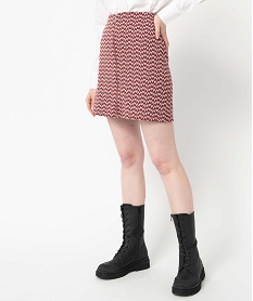 GEMO Jupe femme à motifs graphiques et fermeture zippée devant rouge standard