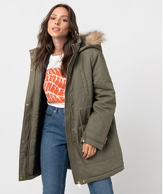 GEMO Parka femme avec capuche bordé de fourrure imitation kaki standard