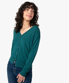 GEMO Gilet femme col V en maille fine avec boutons fantaisie Bleu